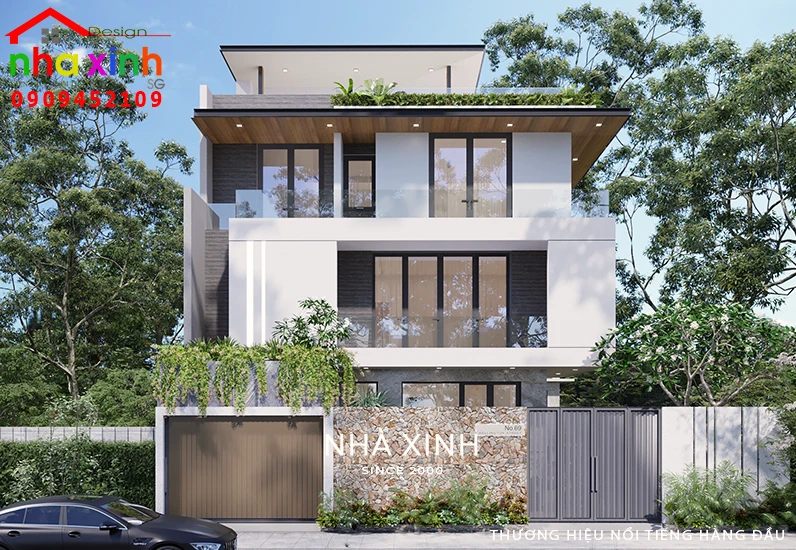 Kiến trúc mặt tiền mẫu thiết kế biệt thự hiện đại 3 tầng đẹp